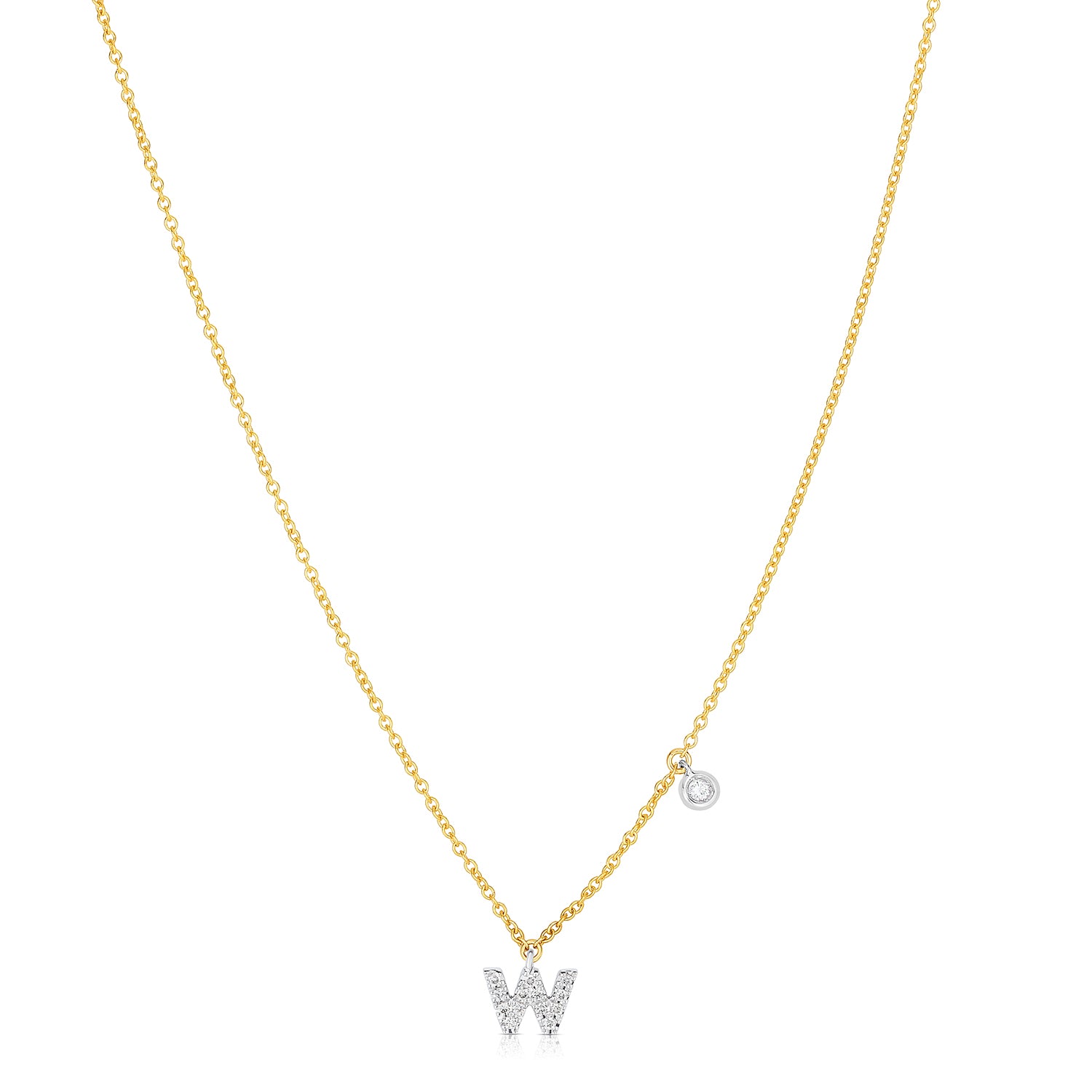 Sabel Collection 14K Yellow and White Gold Diamond Miniature Initial Pendant Necklace